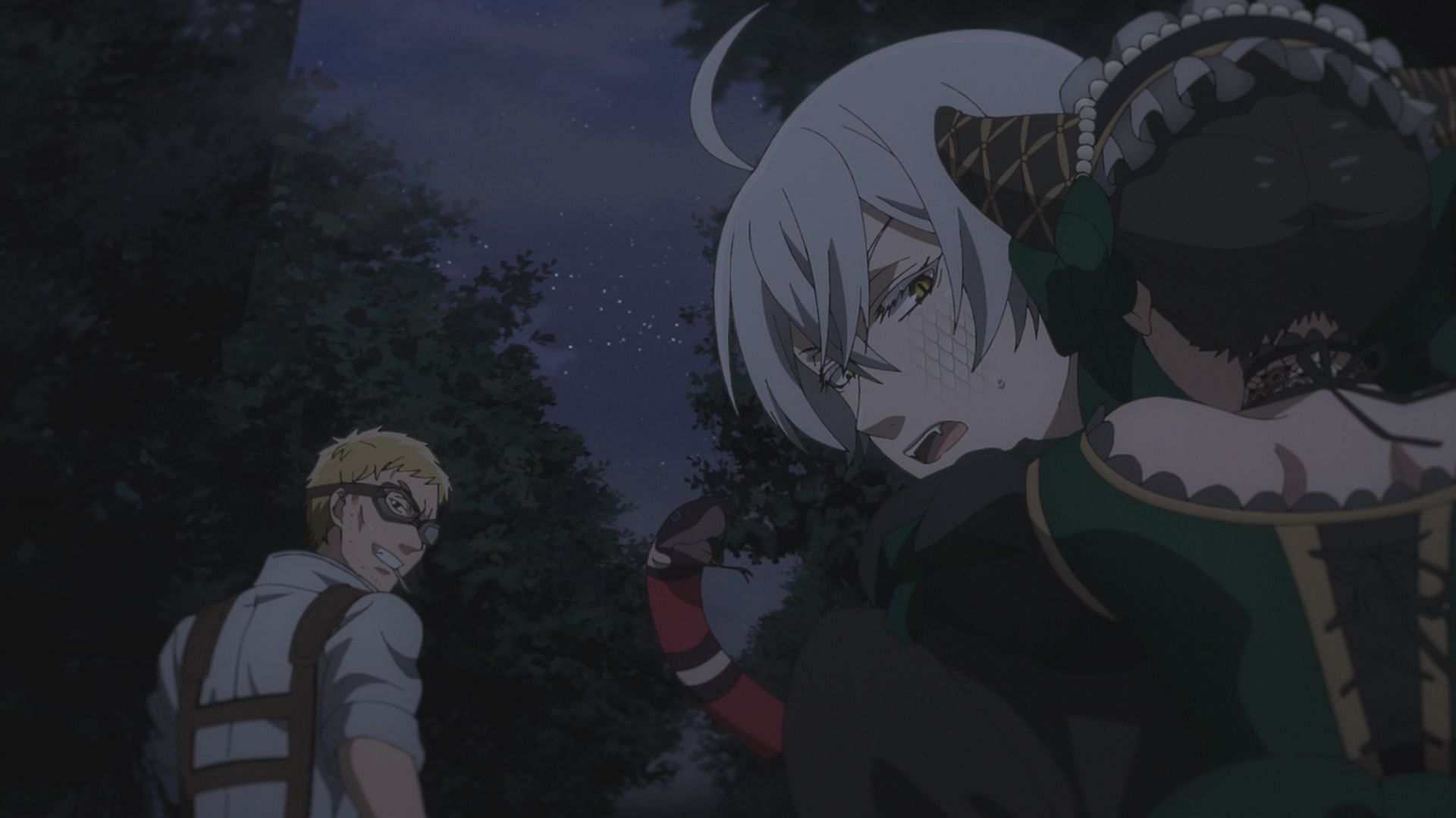 Baldroy and Snake run with Sieglinde in Black Butler season 5 episode 9 (Image via CloverWorks)